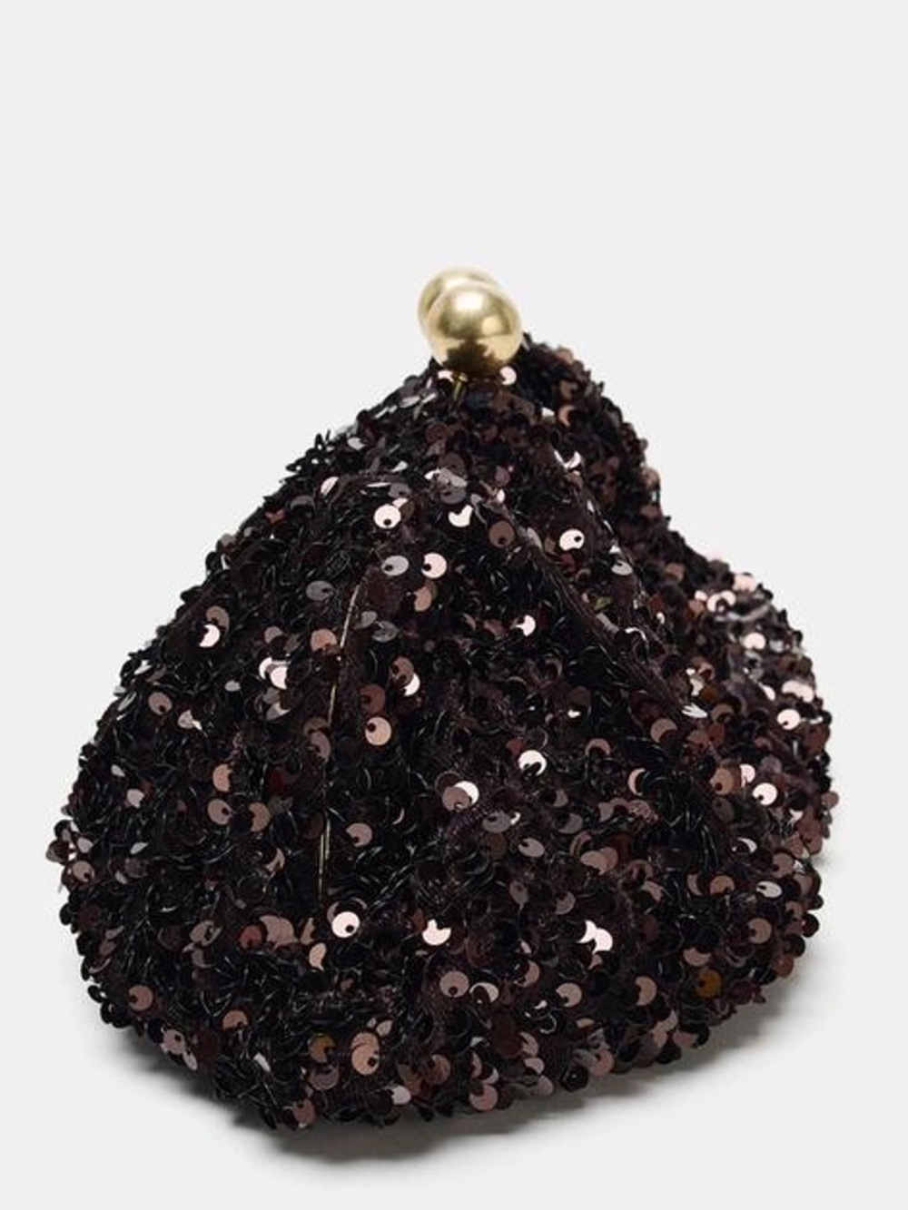 Zara Clutch Sequins Brown Clip Closure Shoulder Crossbody Chain Timeless Chic